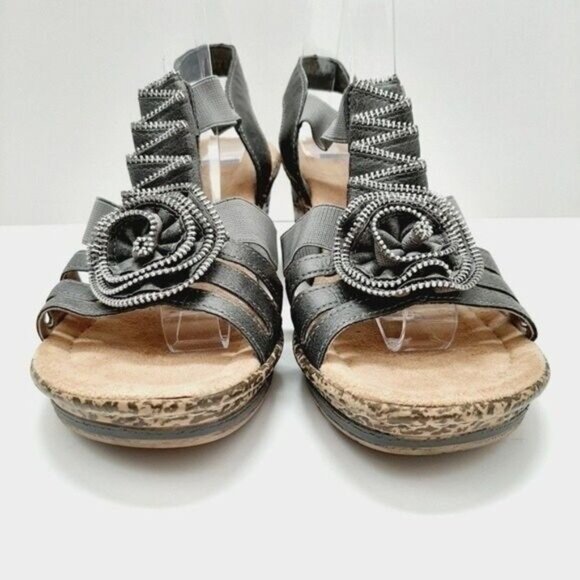 RIEKER Roberta Women's Wedge Sandal Gray Zipper Rosette Sz Eur 37 US 6 - Picture 9 of 13